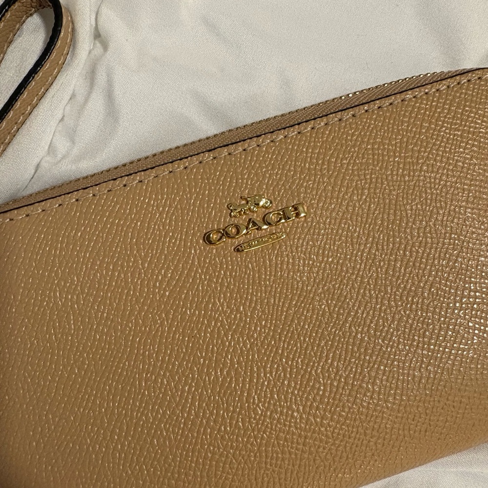 Coach Beige Leather Wristlet with Gold Accents - Picture 2 of 7